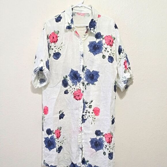 Boutique, Made In Italy, Floral 100% Linen Tunic/dress Xl - Picture 1 of 8